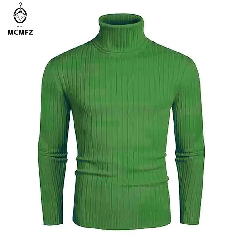 

Autumn Mens High Quality Knitted Turtleneck Sweater Slim Fit Long Sleeve Anti-pilling Pullover Solid Color Trend Men Streetwea