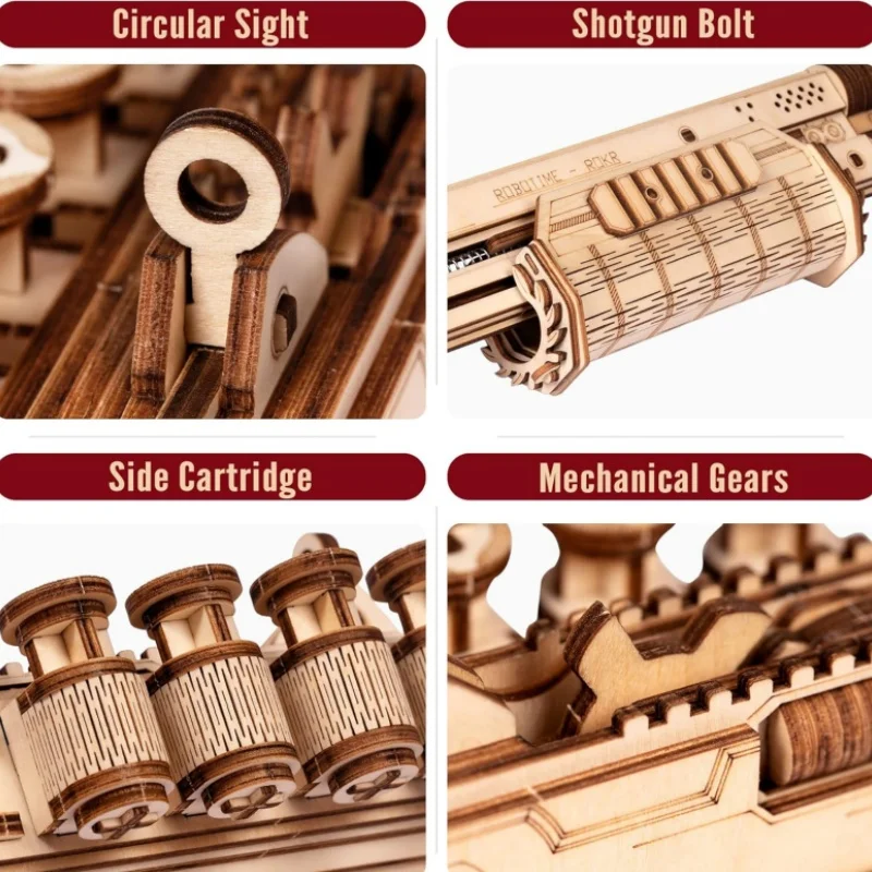 Robotime 3D Wooden Puzzle Rubber Band Guns Toy Shotgun Model Building Kits Cool Toys Hobbies for Men Women