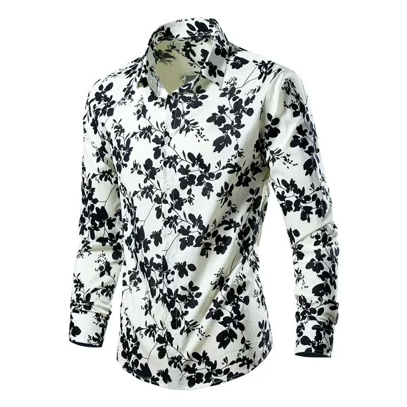 Casual Blouse Homme Baroque Banquet Shirt Paisley Men Shirt Luxury Korean Mens Long Sleeve Print Shirts Men Slim Fit