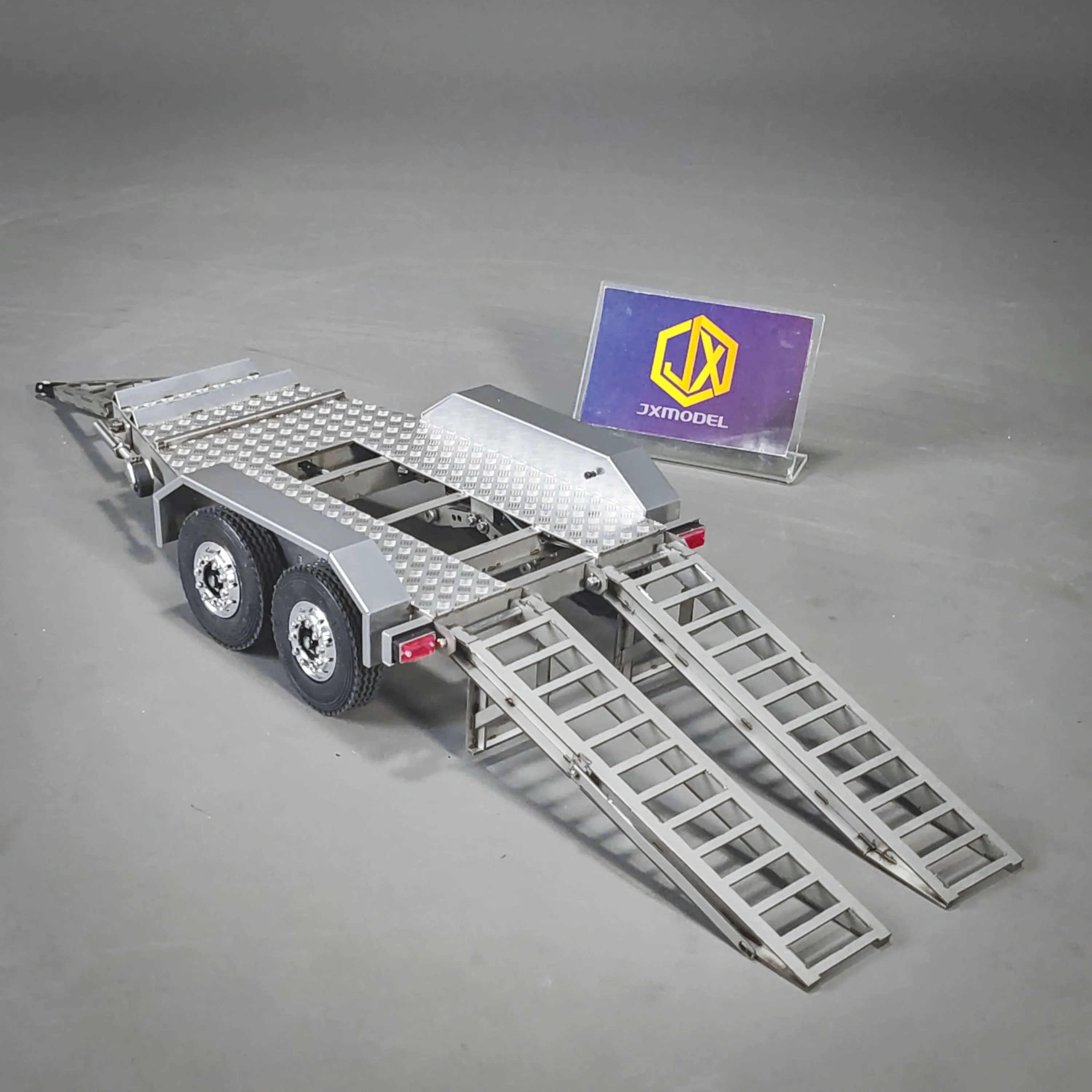 Two-Axle Engineering Mini Trailer - JXmodel 1/14 Metal Model with Movable Rear Ladder and Tail Lights, E20 Excavator
