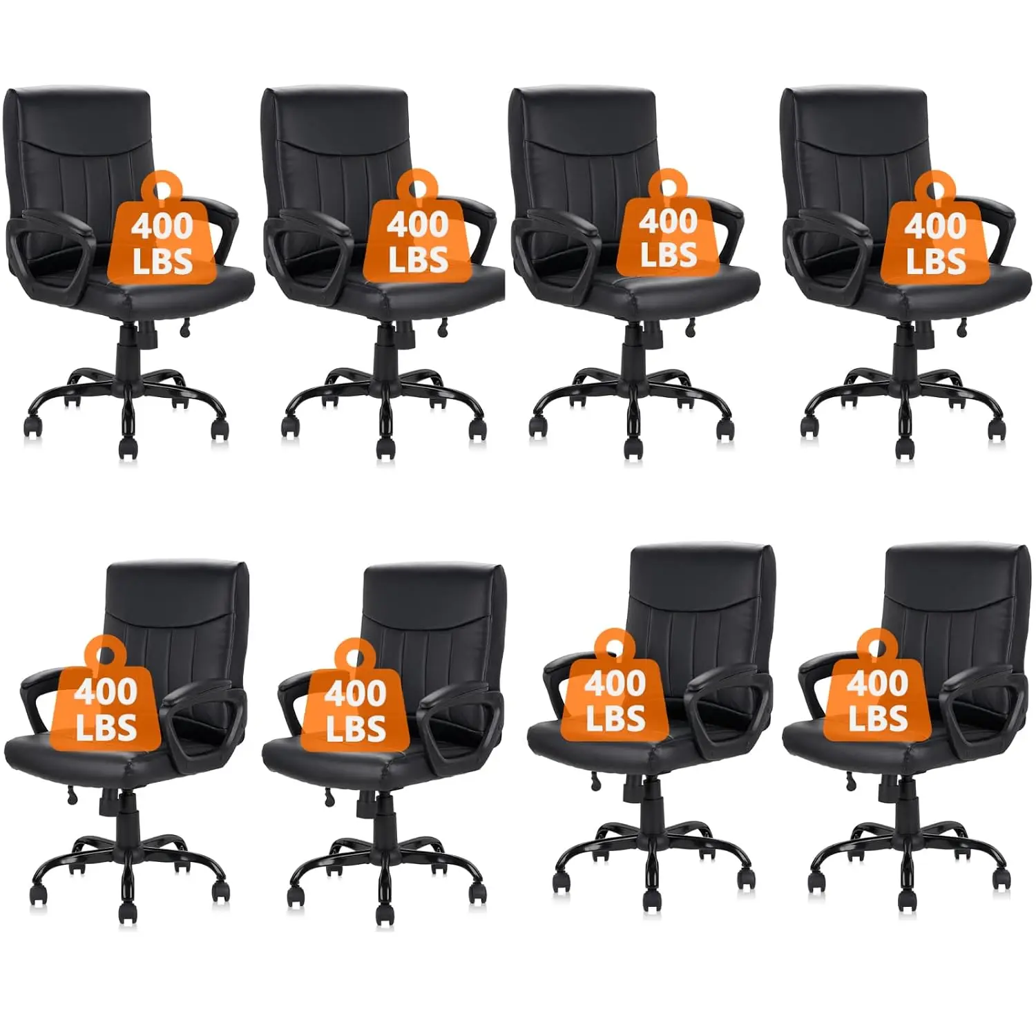 Mid Back Leather Executive Chair with Lumbar Support & Padded Armrests Swivel Adjustable Ergonomic Desk 8 Pack, Customized