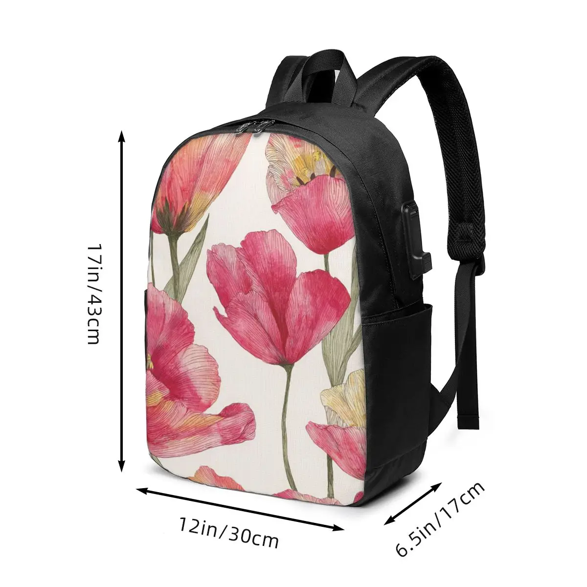 Pink Tulips Flowers Spring Garden Bloom Backpack Travel Notebook Bag Computer College Student School Bag Laptop Shoulder Bags