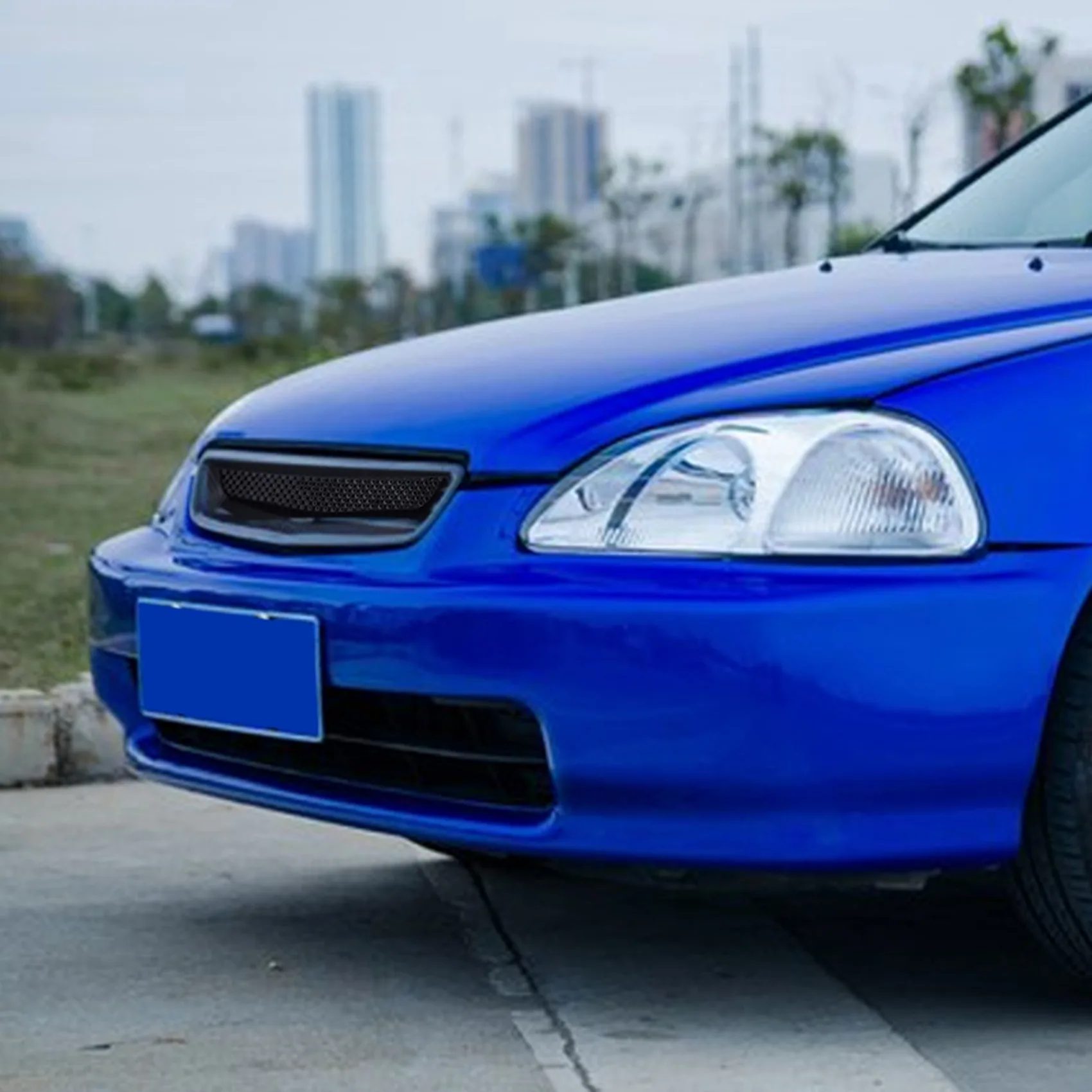 Leading-Edge-2X Car Carbon Fiber Mesh ABS Front Hood Grille Grill For 96-98 Honda Civic EJ/EK JDM Type R