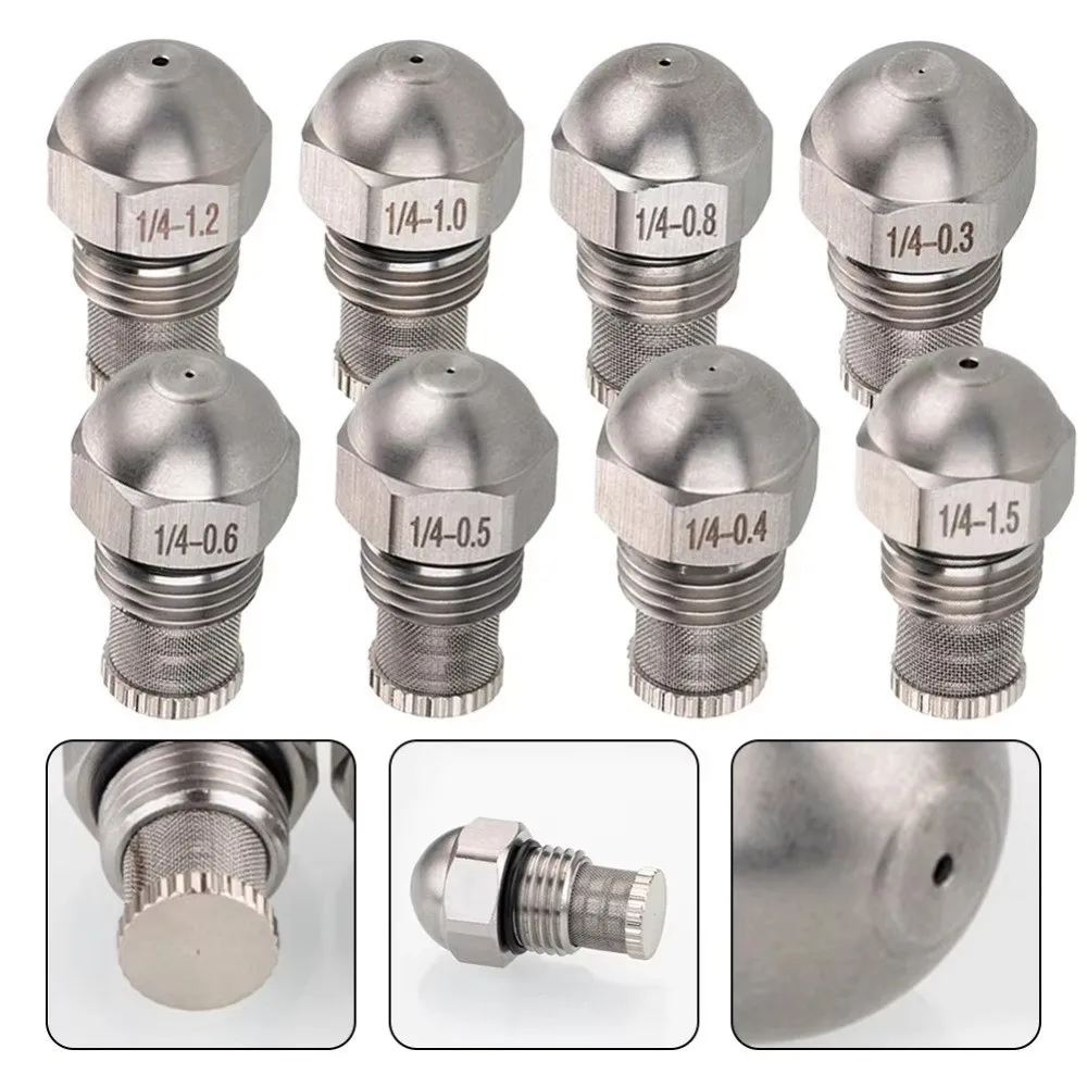 2PCS 304 Stainless Steel Misting Nozzle 1.5mm Orifice Silver Atomizing Spray Tip 1/4 BSPT Garden Misting Nozzle Lawn Misting