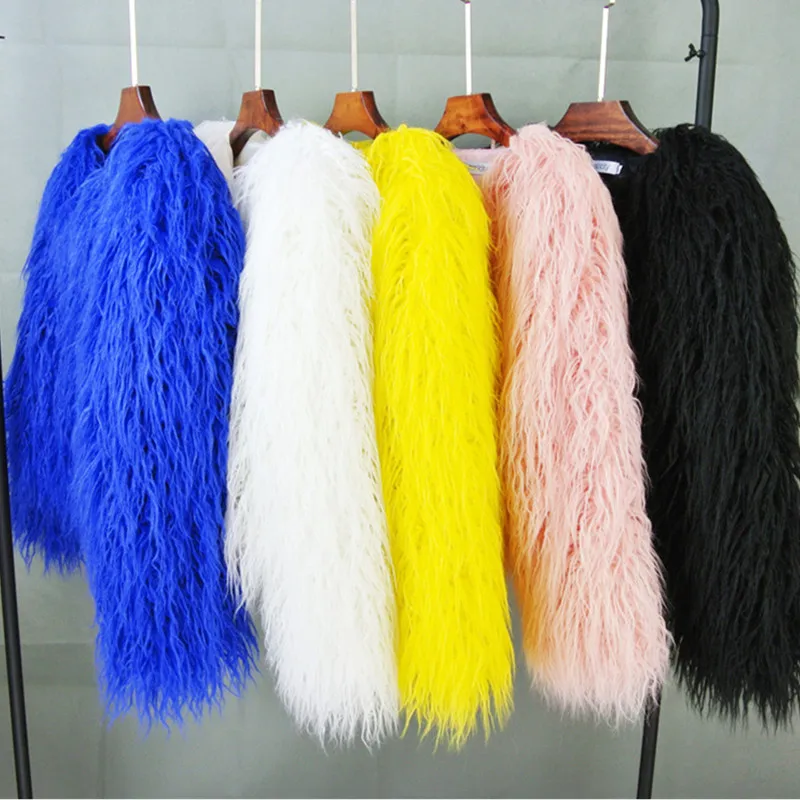 Quality Beach Wool Fur Jacket Women Colorful Warm Faux Fur Coat Women Loose Plush Coat Female Autumn Winter Shaggy Outewear 2819