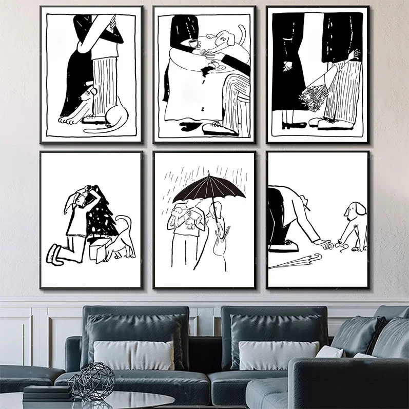 Modern Korean Black White Love Theme Self-adhesive Art Poster Whitepaper Prints Posters Artwork Aesthetic Art Wall Painting