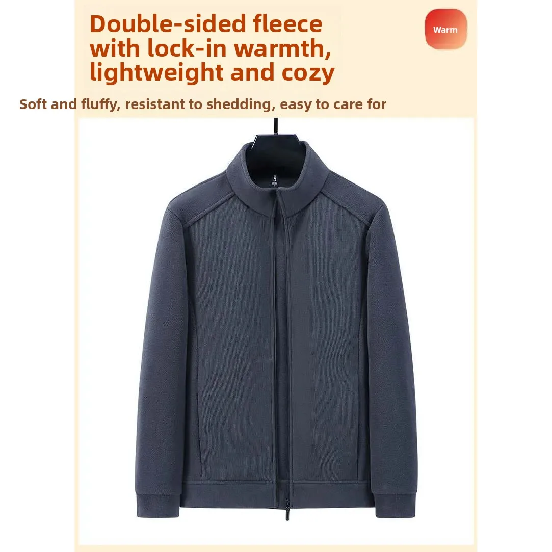 

Double-Sided Thermal Technology Warm Winter Men's Windproof Stand Collar Fce Jaet Coat Zipper Closure Casual Sle