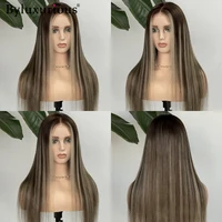 Byluxurious 220% Highlight Burnished Bronze Straight 100%Human Hair Wig 5x7Glueless Ready To Wear Natural Hairline Wig For Women 4
