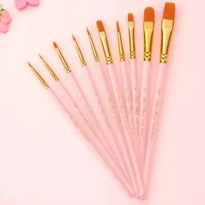 

10Pcs Paint Brush Set Artist Quality Nylon Wool Premium Solid Wood Handle Oil Watercolor Gouache Painting Watercolor Brush