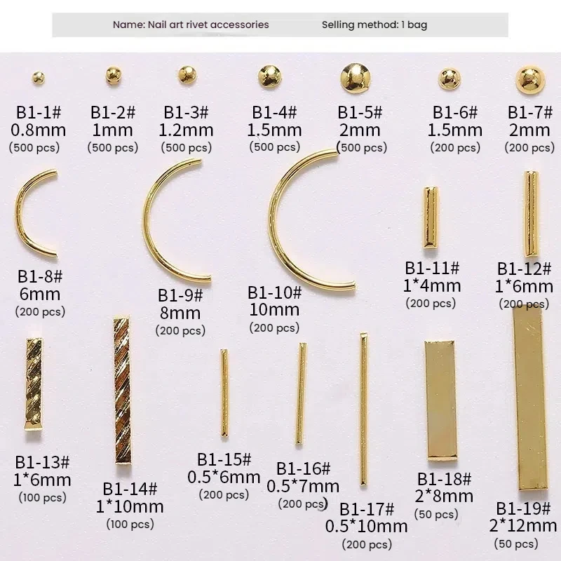1 opakowanie Ozdoby do paznokci z motywem złota w kształcie sztabki Okrągłe, półpuste metalowe nitki Ozdoby do paznokci Akcesoria do zdobienia paznokci Uroki do paznokci