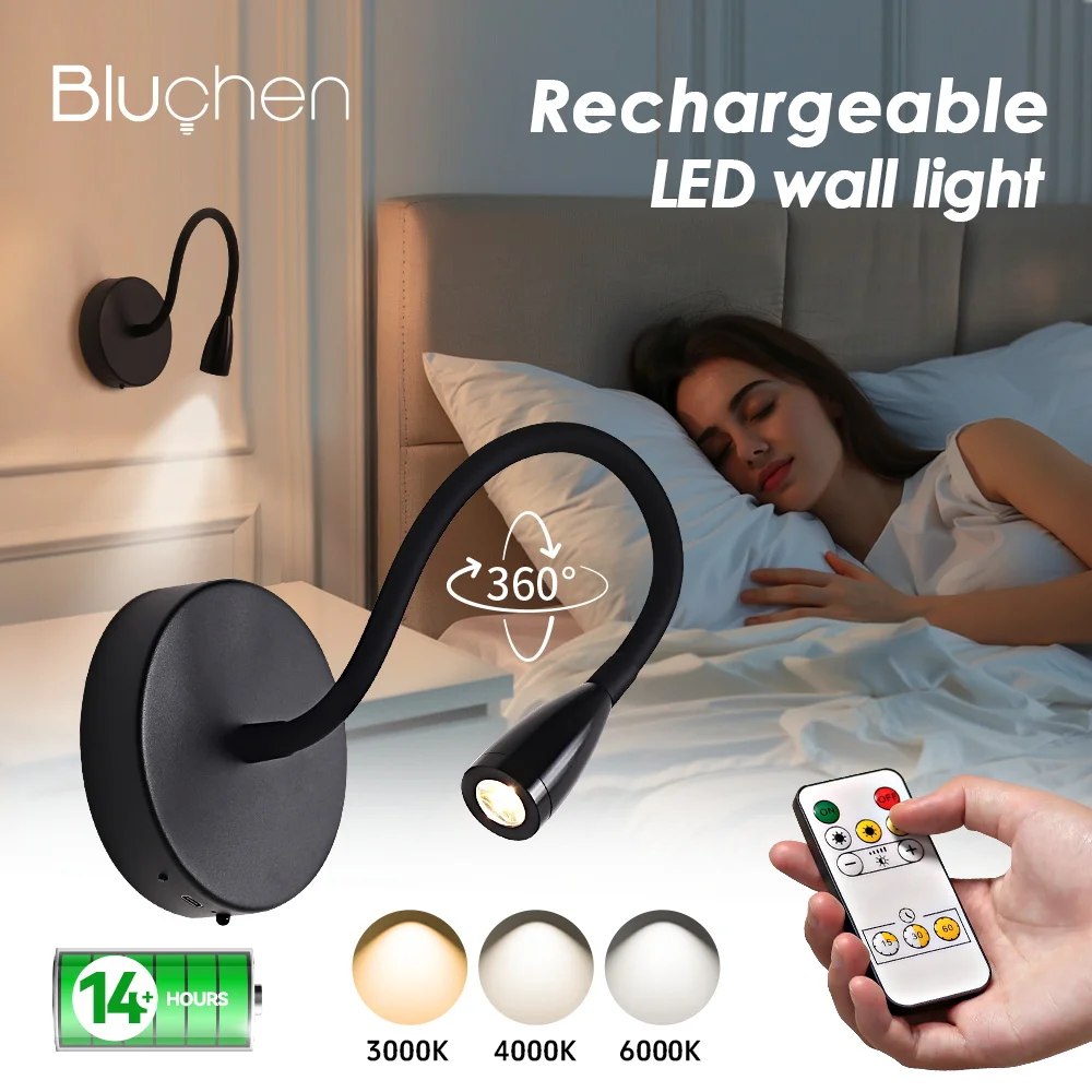 

Wall Lights Indoor Battery Operated 2200mAH Wall Sconce Rechargeable Dimming Magnetive LED Wall Lamp with Remote Control Black