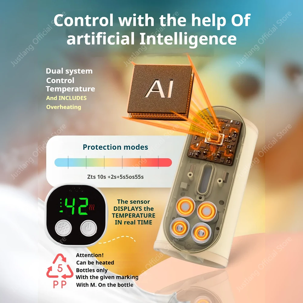 JUSTLANG умная грелка для детских бутылочек с голосовым управлением, 7 уровня нагрева, 8000 мАч, многофункциональная грелка для грудного молока, точная температура