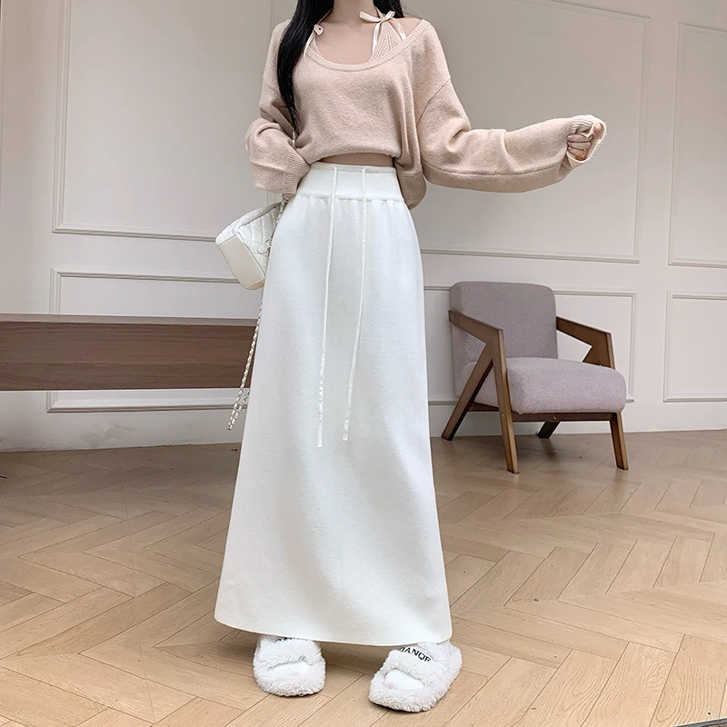 

2025 Autumn Winter New Korean Style Elegant Casual Simple Relaxed High Waist Skirt Slim Versatile Long Skirt Women