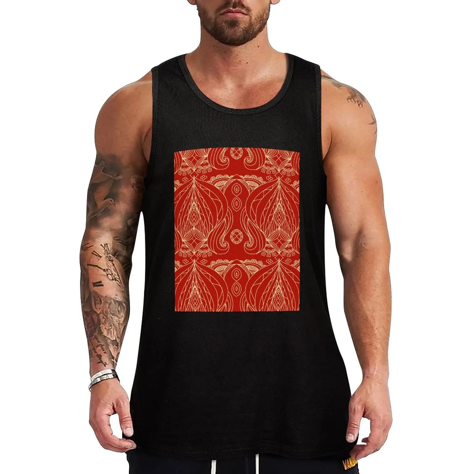 Royal Red Temple Tank Top Stretch Tank Top Flexible Fit Casual Sleeveless
