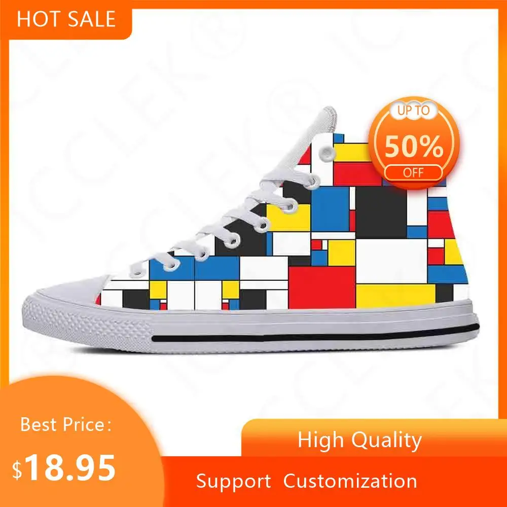 Piet Mondrian Abstract Geometric Pattern Painting Teenager Casual Shoes High Top Comfortable Breathable Mens Womens Sneakers