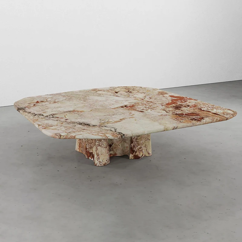 #Dream Home Sculptural Marble Coffee Table Organic Irregular Top Fluted Pedestal Base Natural Stone Center Table