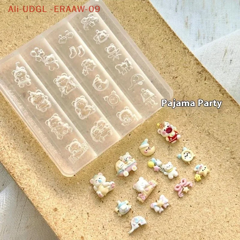 Molde de oso de silicona 3D de dibujos animados, decoración artística de uñas, diseño artesanal, molde de uñas de silicona de alta transparencia, 1 ud.