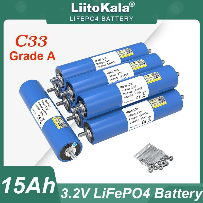 Grade A 3.2V 15Ah LiFePO4 Battery C33 Lithium Phosphate Cell for 12V 24V Motorcycle Car motor Modification Inverter batteries