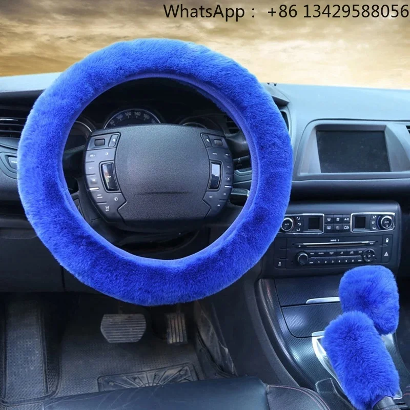 Artificial Car Steering Wheel Cover Warm Winter Car Handbrake Shift Cover Three-piece Set Heating Steering Wheel 38cm