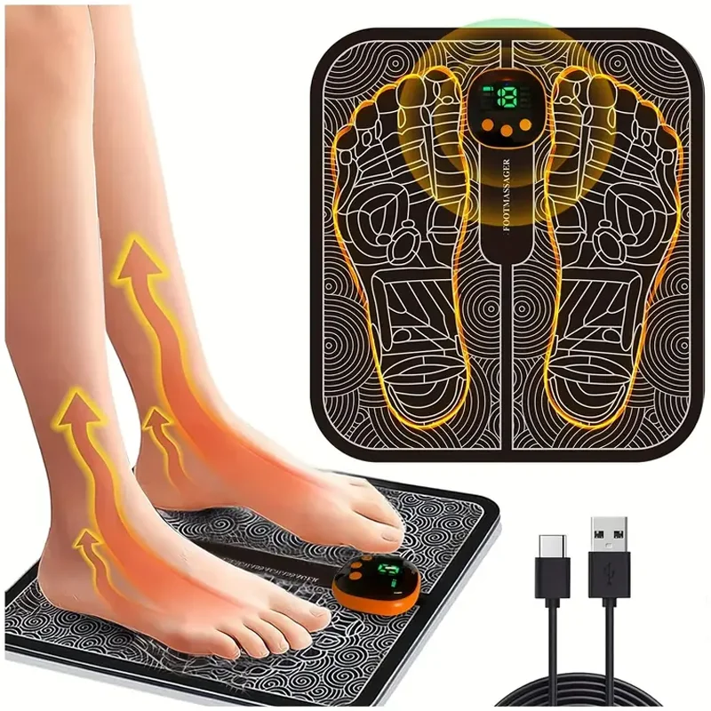 

EMS Foot Massage Pad, Portable Sole Massager 8 Modes 19 Levels Smart Foot Massaging Cushion Multifunctional for Home and Travel