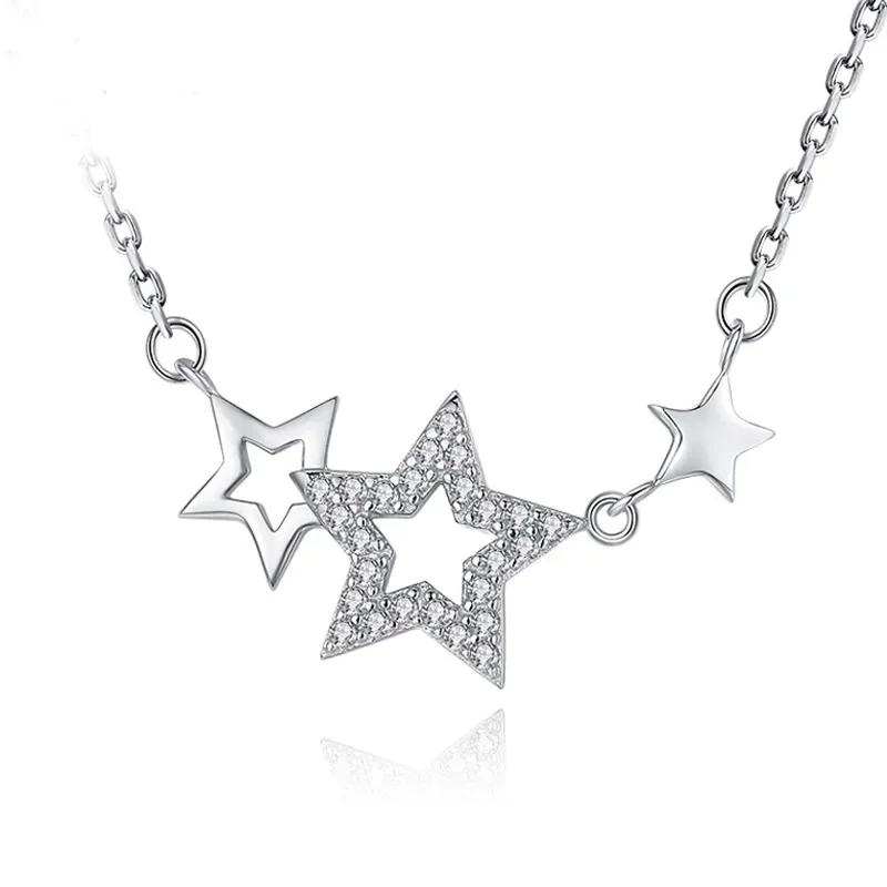 

New 925 Sterling Silver Star Necklace Shiny Zircon Pentagram Clavicle Chain Exquisite Small Pendant Female Wedding Jewelry Gift