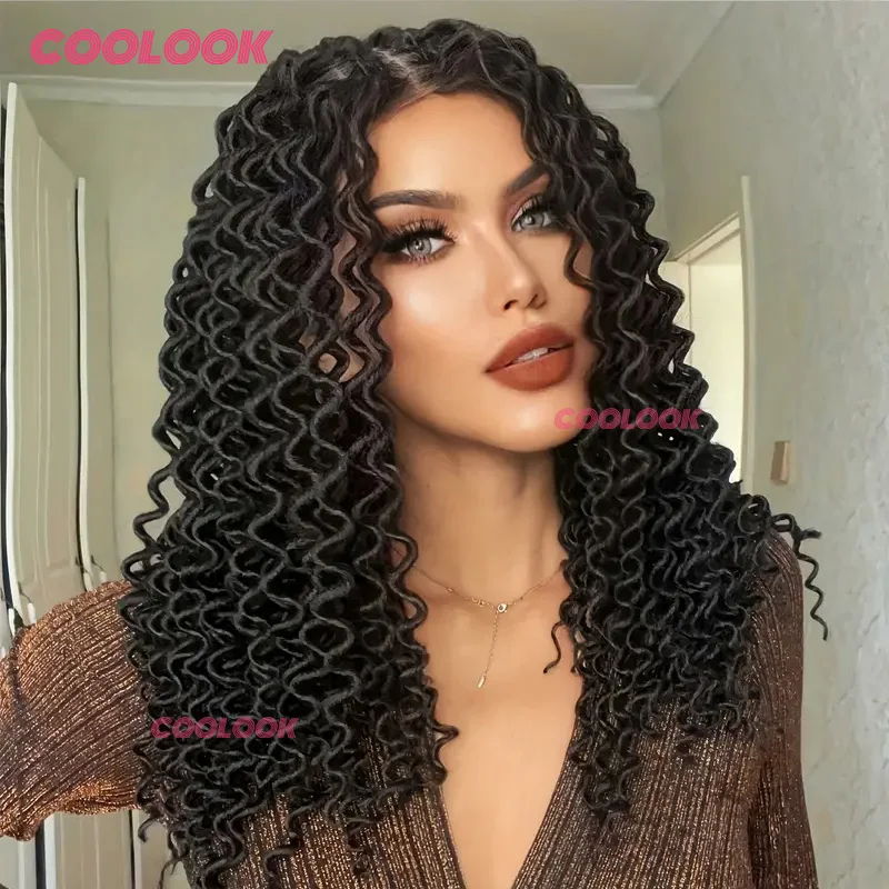 

22" Synthetic Full Lace Frontal Wigs Knotless Lightweight Braided Wigs For Women Curly Braided Wig With Baby Hair Transpant Lace