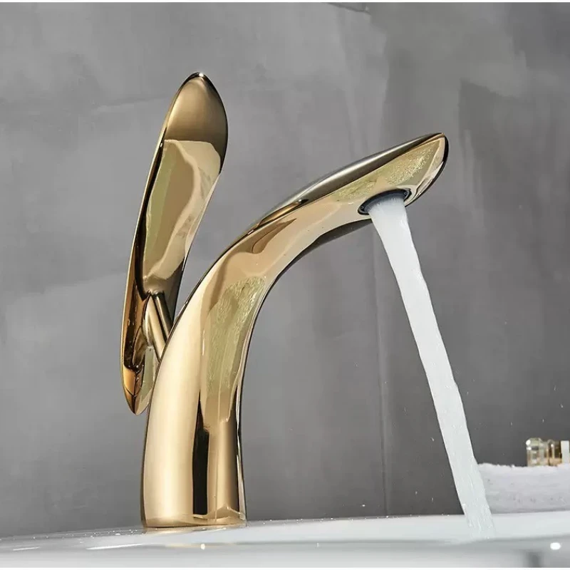 

Basin Faucets Modern Rose Gold Bathroom Faucet Waterfall Single Hole Cold and Hot Water Tap Basin Faucet Mixer