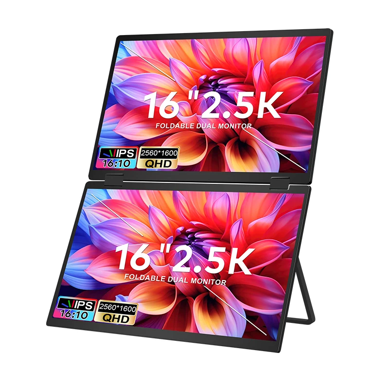 

QHD Gaming Portable Monitor with Dual 16 Inch 2.5K LCD/LED Display Laptop Screen Extender Triple Monitor for Travel Business