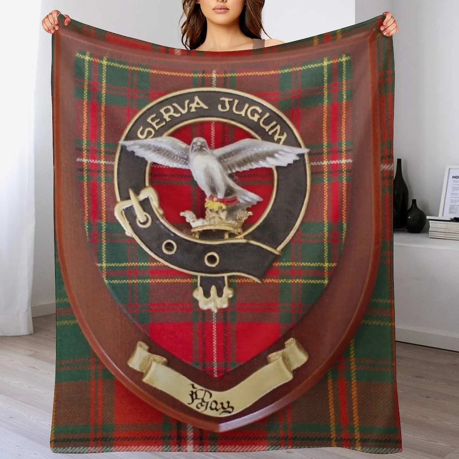 Real Clan Hay Crest on Kilt - Ancient Hay Tartan Throw Blanket Flannels Decorative Beds Blankets