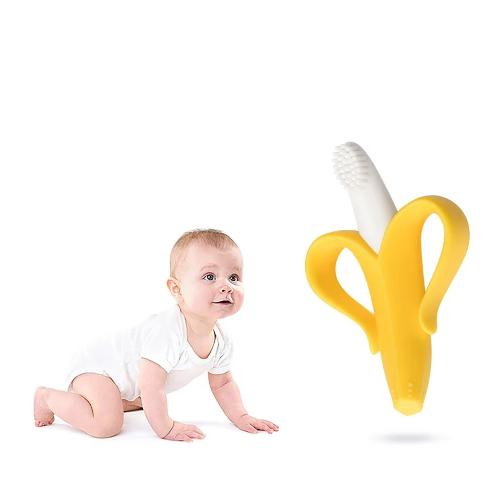 

Baby Safe BPA Free Teether Toys Toddle Banana Training Toothbrush Silicone Chew Dental Care Toothbrush Nursing Beads Baby Gift