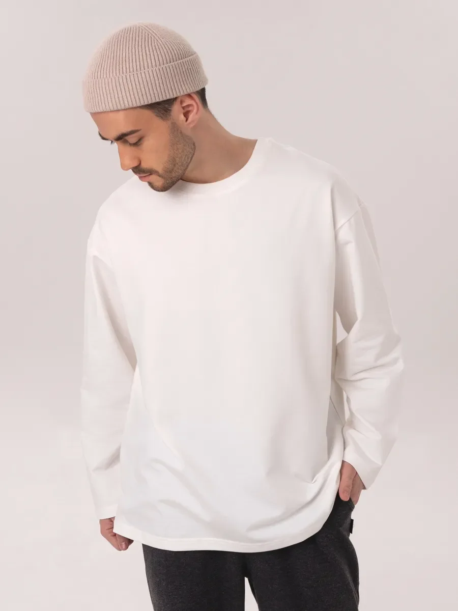 Spring Autumn New Men Solid Long Sleeve Tee O Neck Simple Blank Design Loose Casual Soft Cotton Men's T-shirt Daily Wear Top