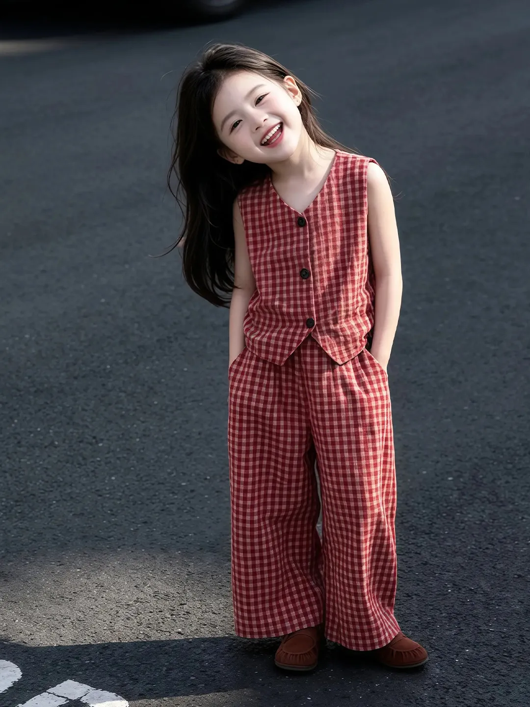 ensemble-de-veste-a-carreaux-fine-et-pantalon-droit-pour-filles-style-coreen-couleur-rouge-tenue-decontractee-deux-pieces-pour-enfants-tendance-et-a-la-mode
