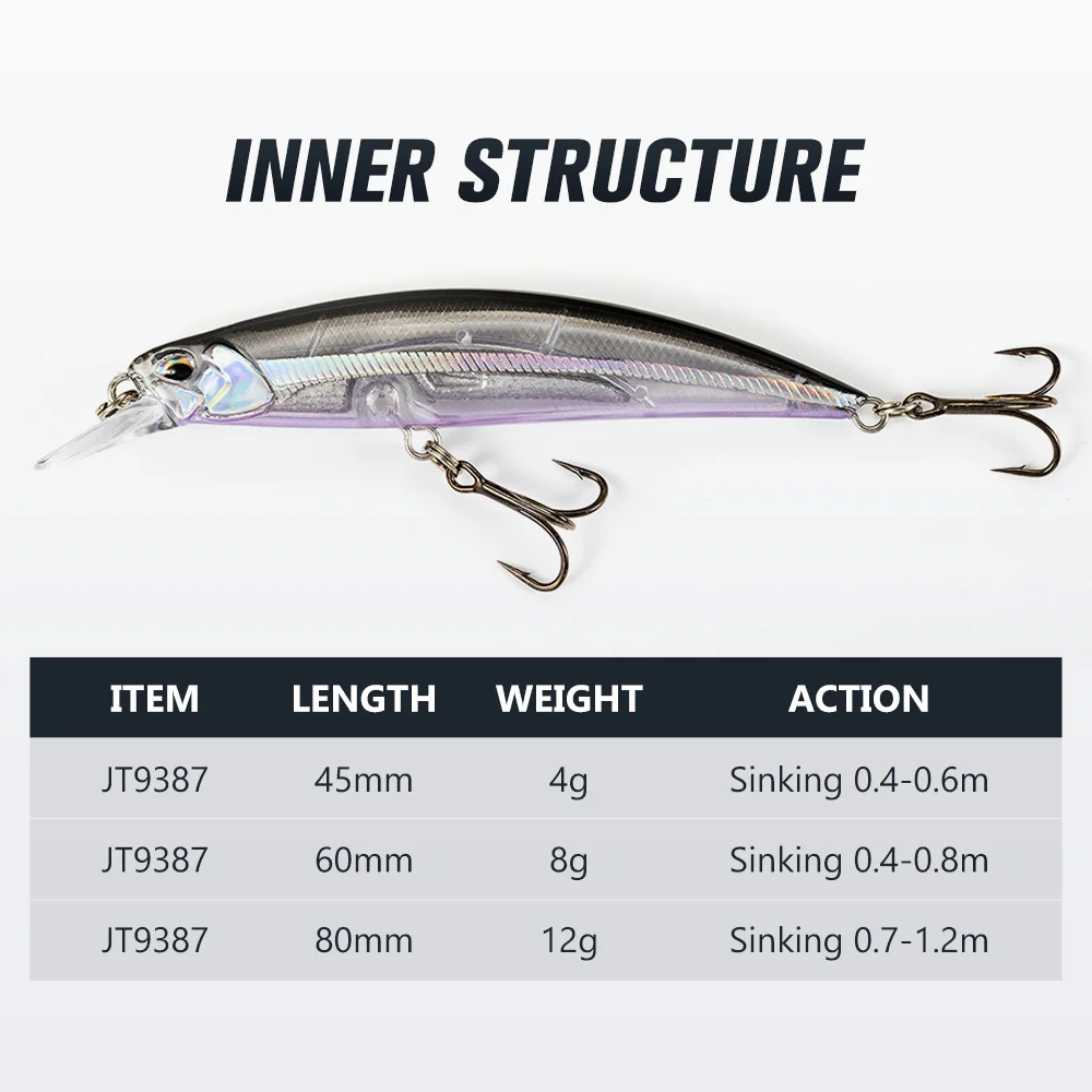 Spearhead Ryuki Afundando Minnow Isca De Pesca, Isca Dura Artificial, Balançando Jerkbait, 45s, 60s, 80s, 95s, JT9387