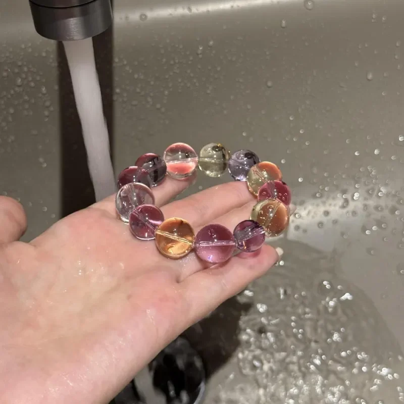 Natural amethyst bracelet, xanthate flower Duobao lucky gold lithium mica bracelet, birthday gift feeling beaded jewelry.