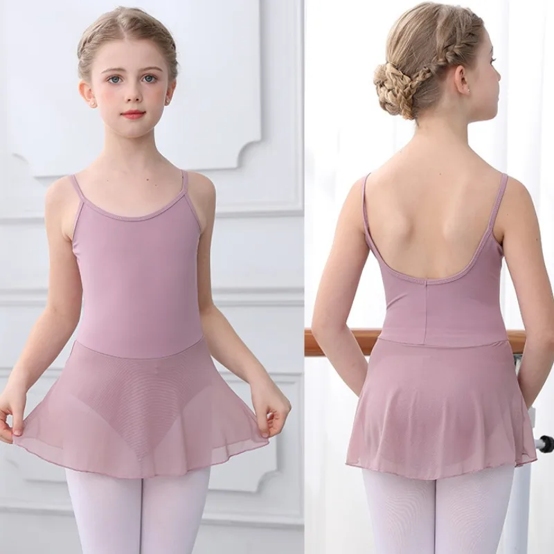 Kids Girls Ballet Gym Leotard Skirt Sets Summer Sleeveless Strappy Dancer Dancewear Costumes Child Performance Clothes