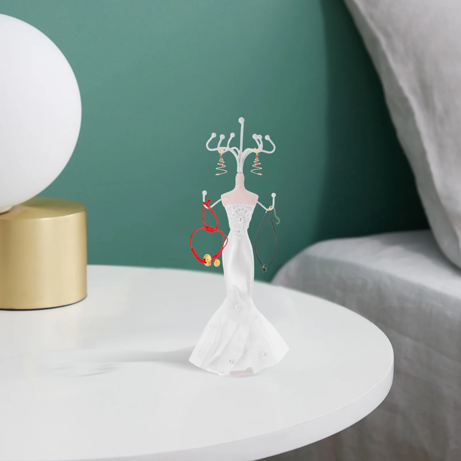 

Elegant Jewelry Display Stand for Bridal Necklace Ring Holder Organizer White Mannequin Earring Bracelet Storage Rack for