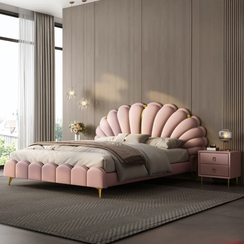 Princess Luxury Pink Double Bed Frame King Size Villa Modern Double Bed Queen Comferter Camas De Dormitorio Bedroom Furniture