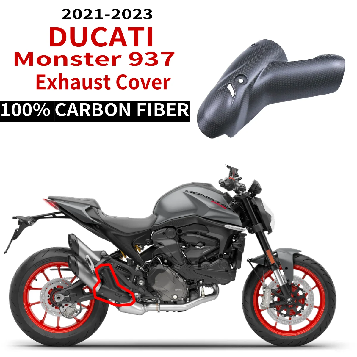 

For DUCATI Monster 937 2021 2022 2023 2024 2025 Exhaust Cover Carbon Fiber Modified Accessories Moto Fairings