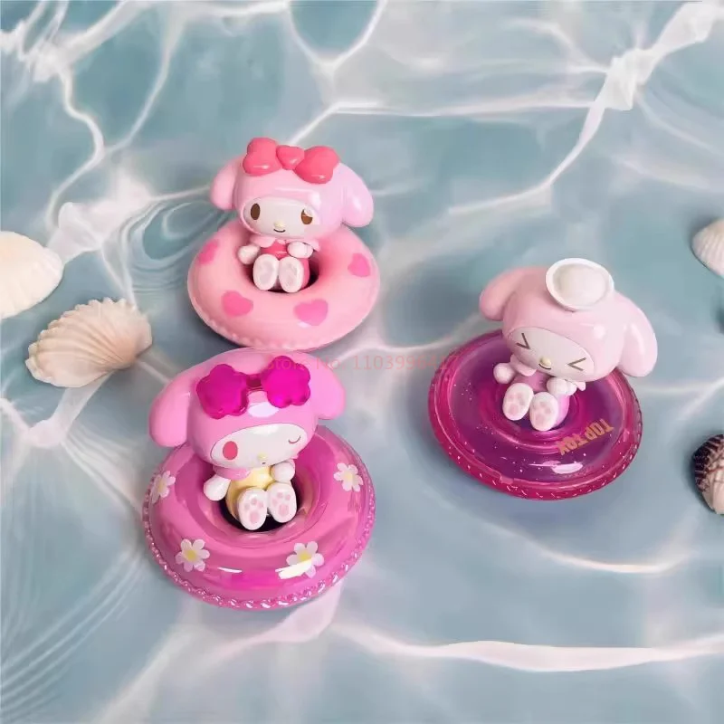 Sanrio Family Mini Swimming Circle Series Sanrio Toys Kuromi Pocahcco Hangyodon Blind Box Anime Figurines Toy Kid Surprise Gifts