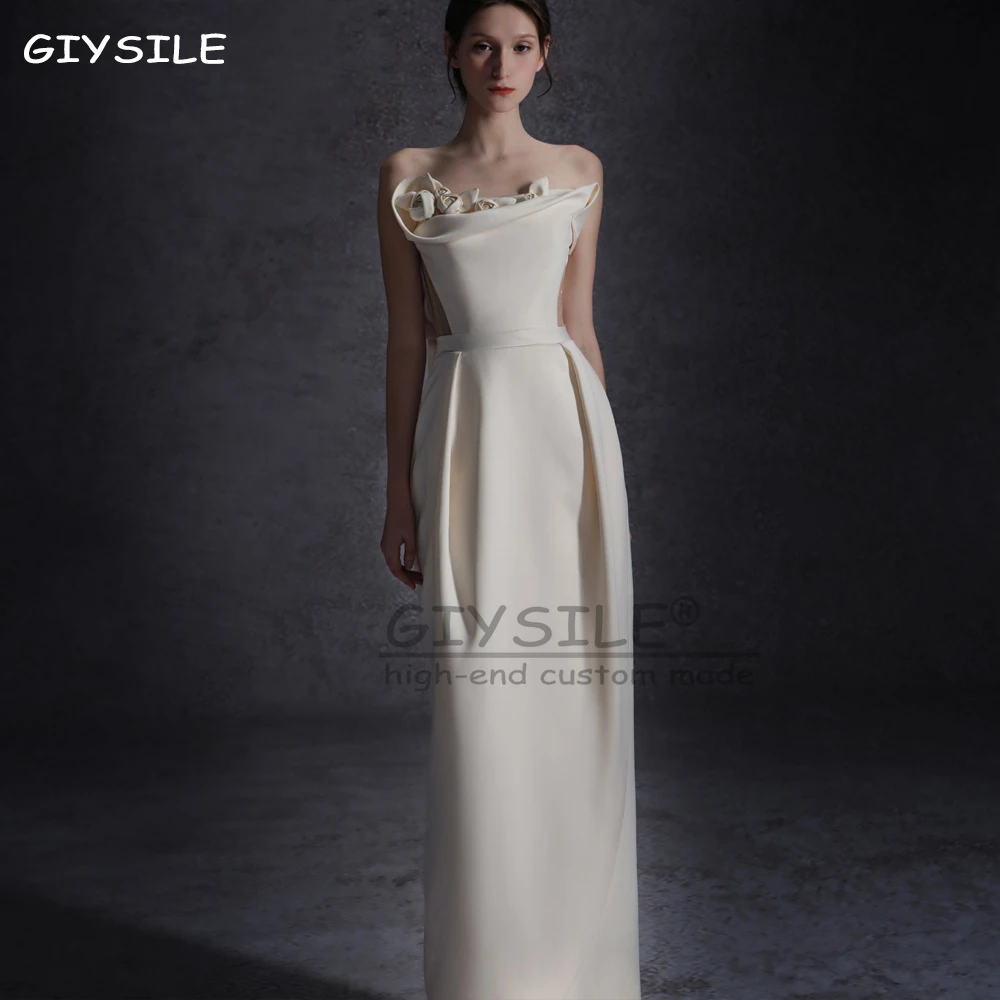 

GIYSILE Customized White French Light Wedding Dresses Luxury 2025 New Bridal Strap Satin Dress Formal Party Evening Dresses