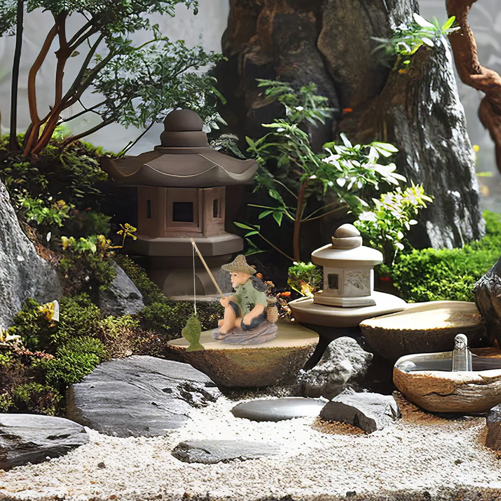 Delicate Crafted Mini Fisherman Statue for Fish Tank Aquarium Garden Desktop Micro Landscape Decoration Home Office Decor