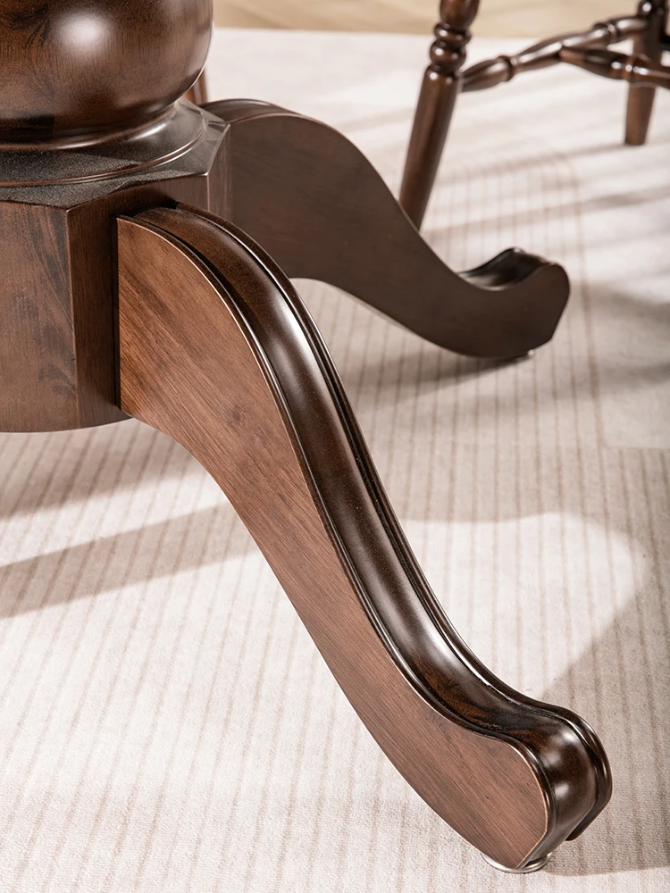 Round Table Solid Wood Petal Dining Table Round American Restaurant Furniture Walnut Color Log Small Unit