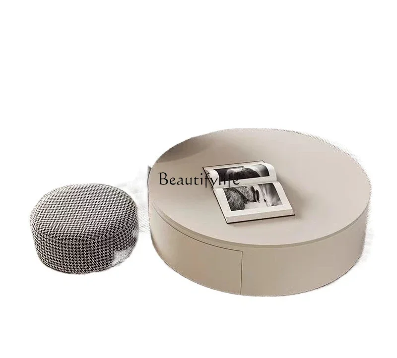 

LDCream wind rock slab round coffee table living room small apartment glass light luxury tea table side table combination