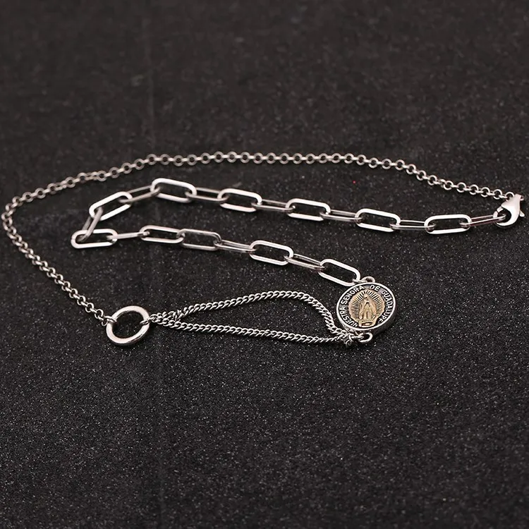Collar de plata de ley S925 Vintage Virgen María diseño de moda urbana europea y americana sentido joyería de pareja Vintage