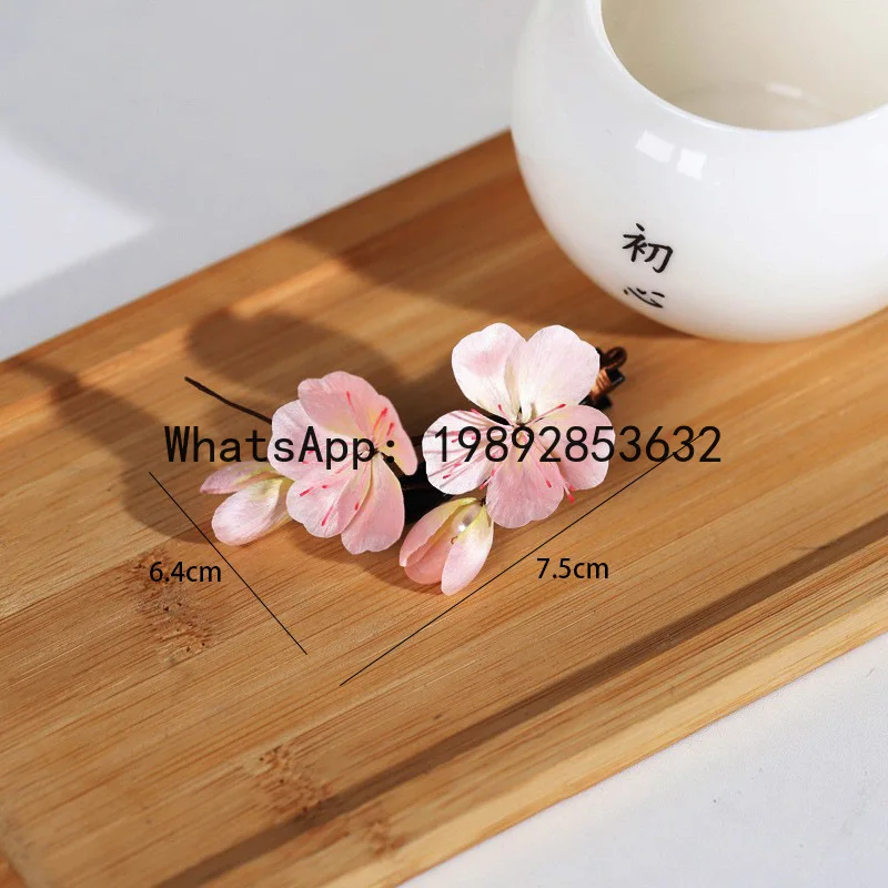 FS handmade intangible cultural heritage fluff peach blossom hairpin side clip new Chinese hair accessories head flower