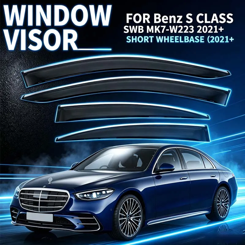 4Pcs Window Visor For Benz S CLASS MK7-W223 2021+ Short Wheelbase Weathershield Sun Rain Deflector Guard Car Window Deflector