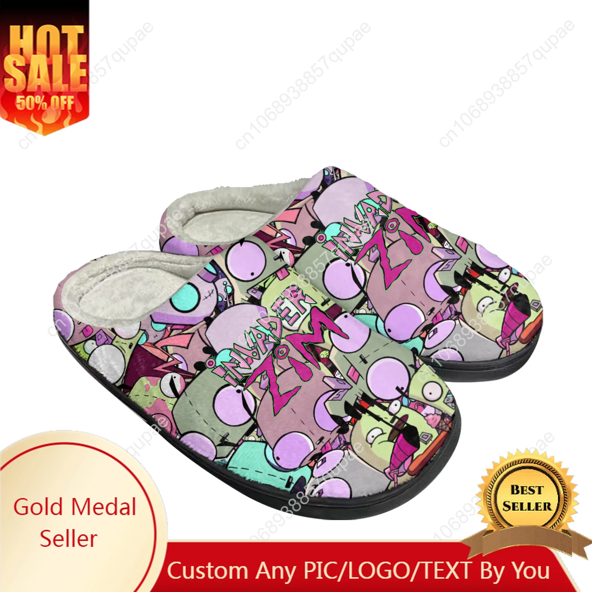Zim Invader Cartoon Home Cotton Slippers Men Women Plush Bedroom Casual Keep Warm Shoes Thermal Indoor Slipper Customized Shoe