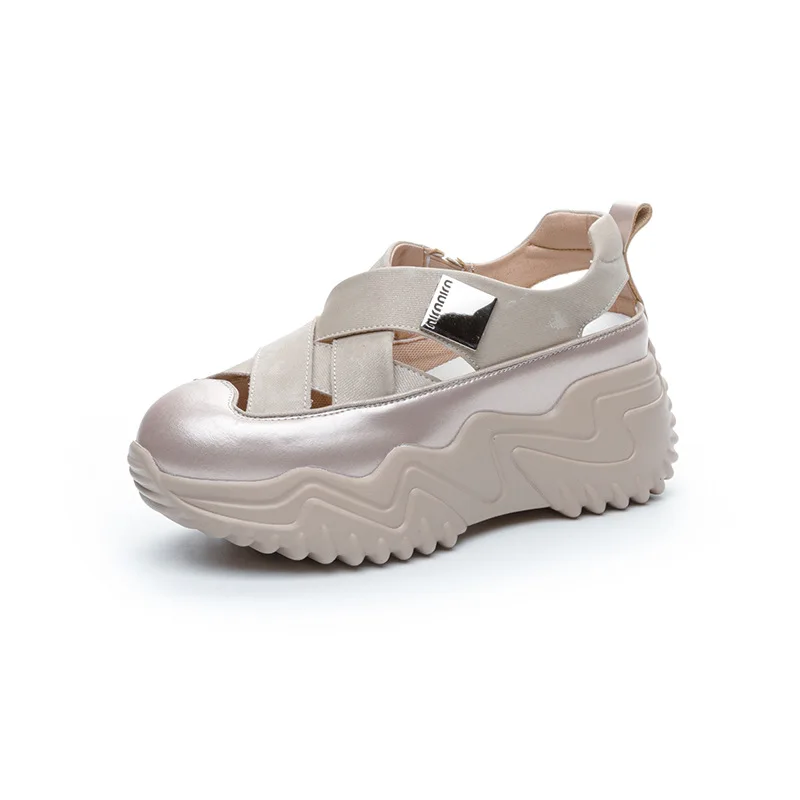 GKTINOO 2024 Summer MICROFIBER Leather Hollow Shoes Woman Sandals Casual Wedges Soft Sole Comfortable Platform Sneakers Non-slip