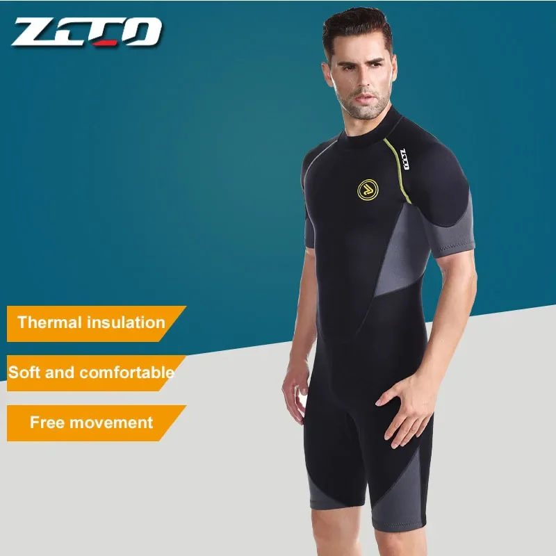 ZCCO 1.5mm neoprene Wetsuit Men short sleeve diving suit Snorkeling Scuba spearfishing swimsuit Surfing Sunproof one piece set