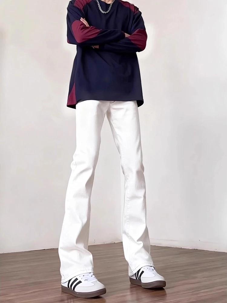 

Cleanfit American Style Men's Fleece Lined Bootcut Jeans White High Waist Straight Leg Trousers for Autumn Winter Wear